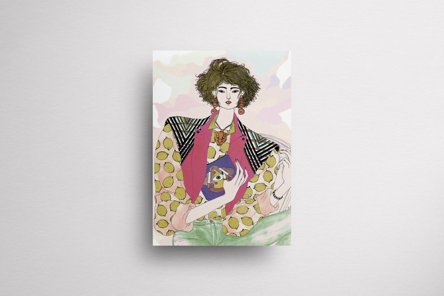Print Woman Smoking Illustration Retro 60x90cm