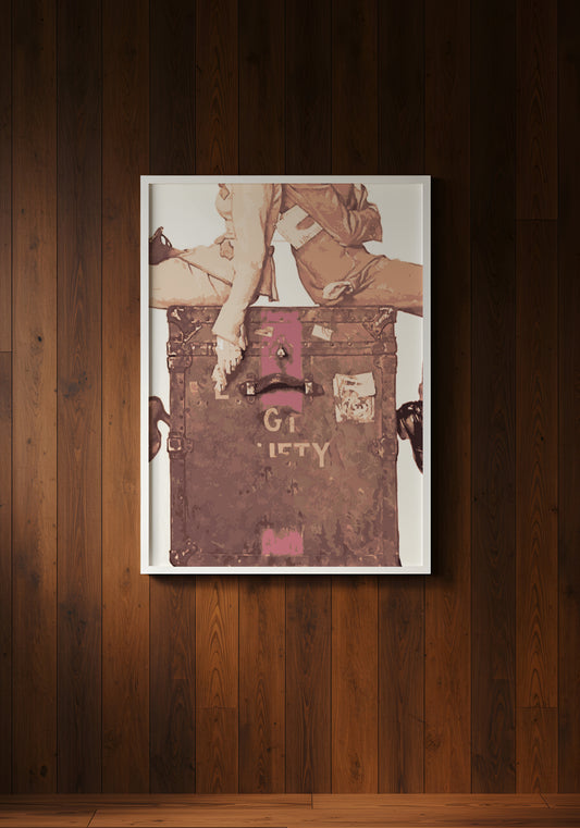 Print Woman & Man Sitting On A Trunk Vintage Paint 50x70cm