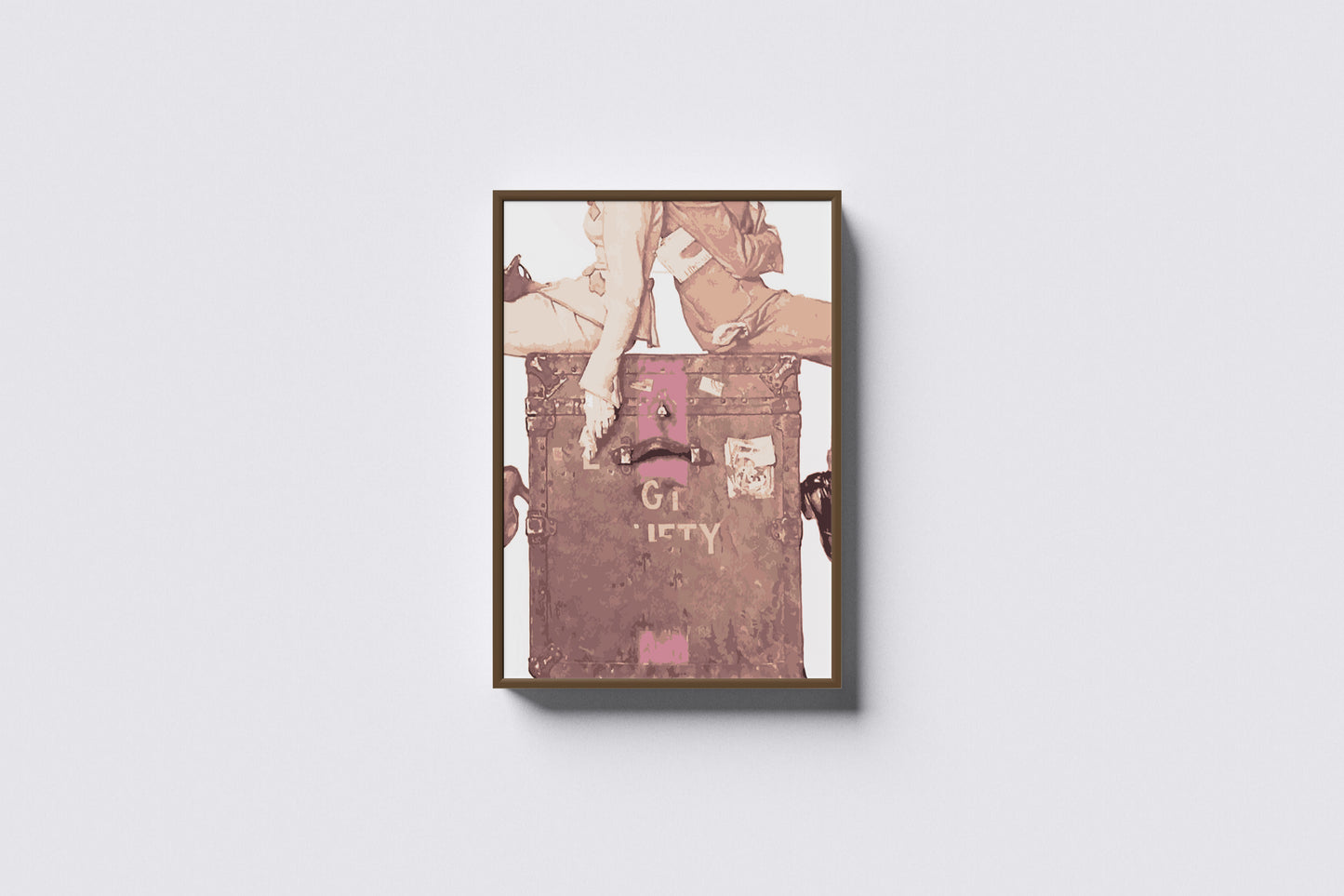 Print Woman & Man Sitting On A Trunk Vintage Paint 50x70cm