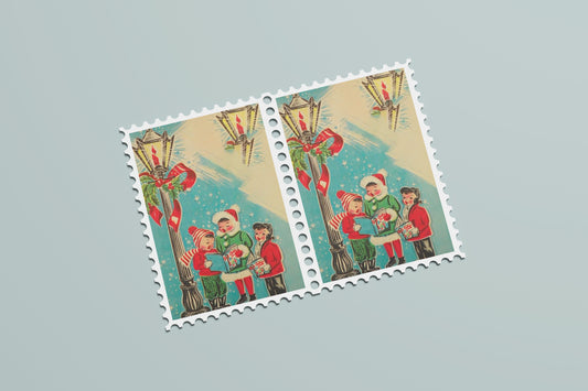 Print Xmas Children Singing Christmas Carols Vintage Illustration 6x9cm