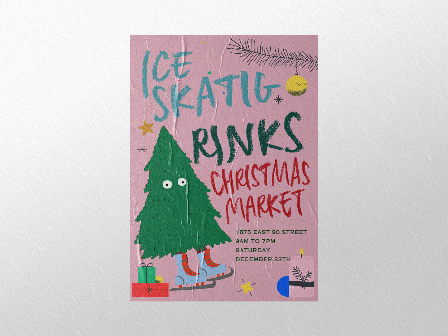 Print Xmas Christmas Market Ice Skating Advertisement 60x90cm