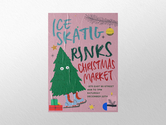 Print Xmas Christmas Market Ice Skating Advertisement 60x90cm