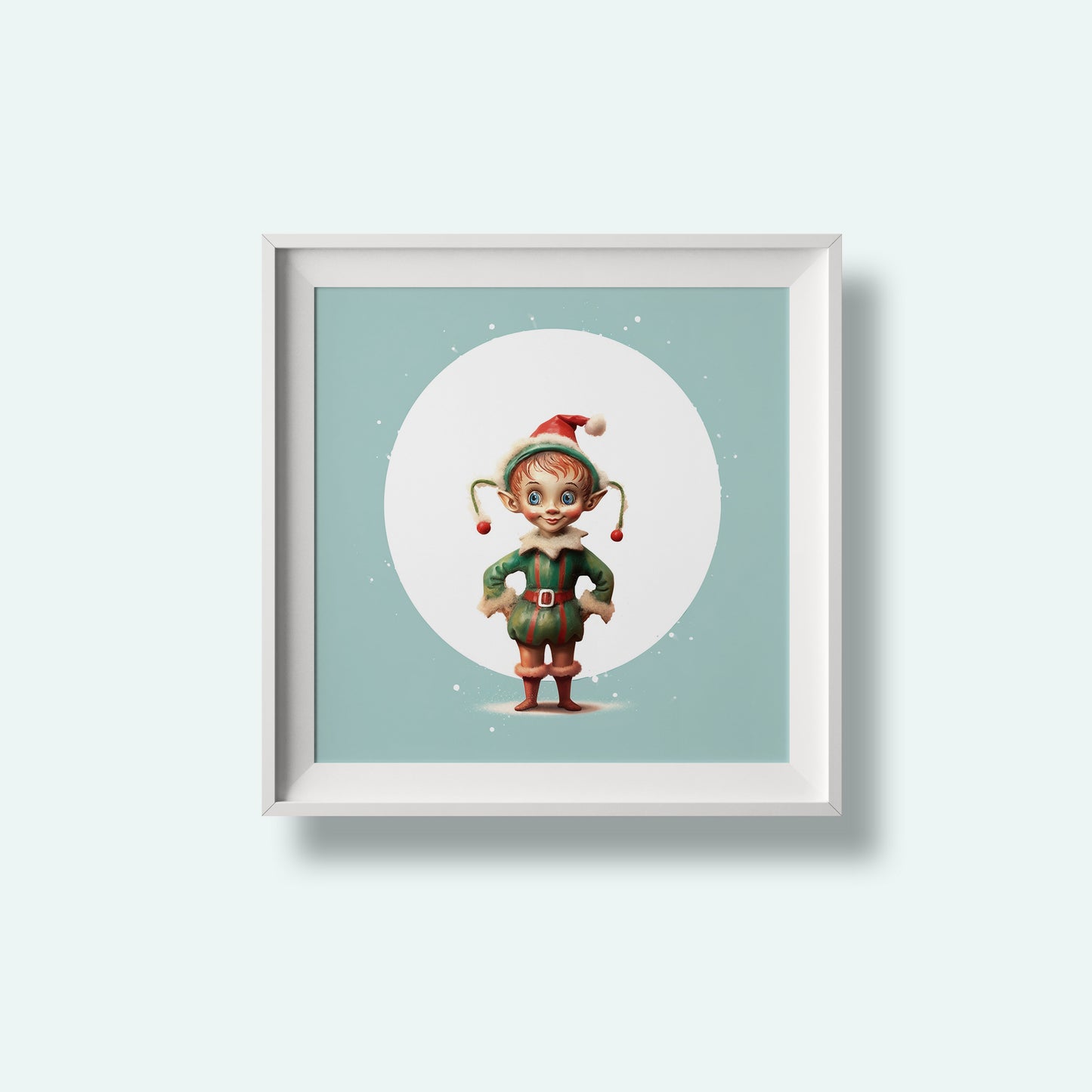 Print Xmas Elf Porcelain Vintage Illustration 36x36cm