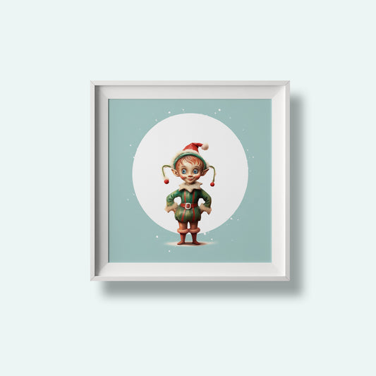 Print Xmas Elf Porcelain Vintage Illustration 36x36cm