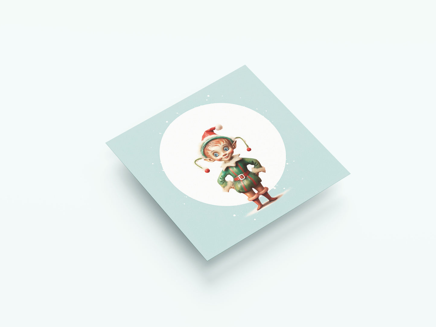 Print Xmas Elf Porcelain Vintage Illustration 36x36cm