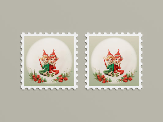 Print Xmas Elves Vintage Illustration 36x36cm