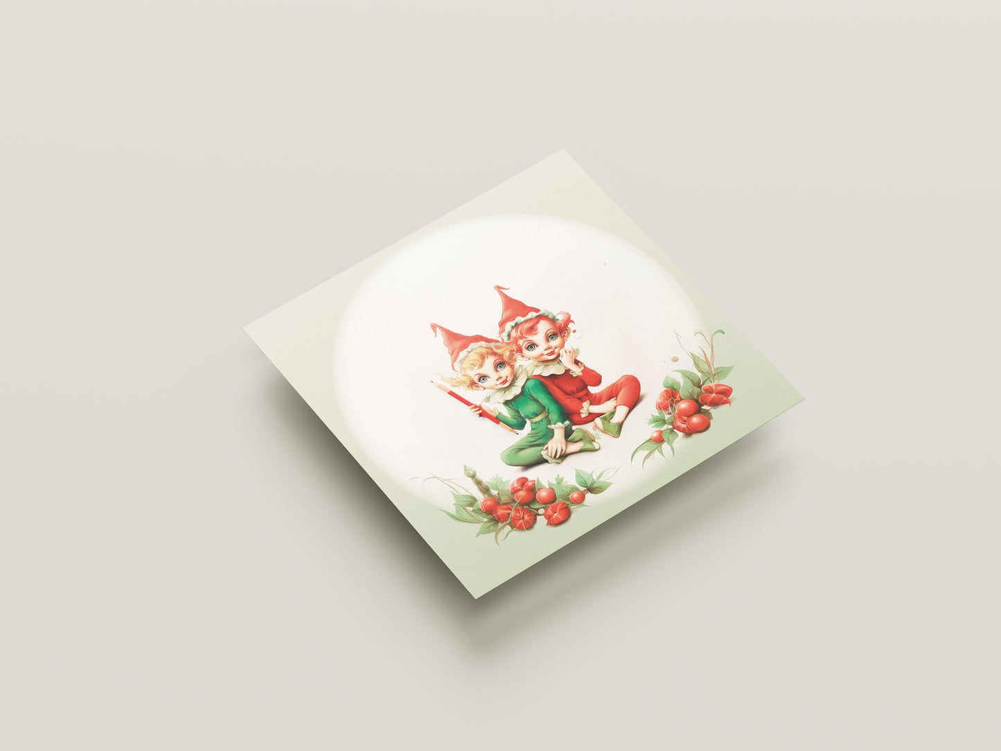 Print Xmas Elves Vintage Illustration 36x36cm