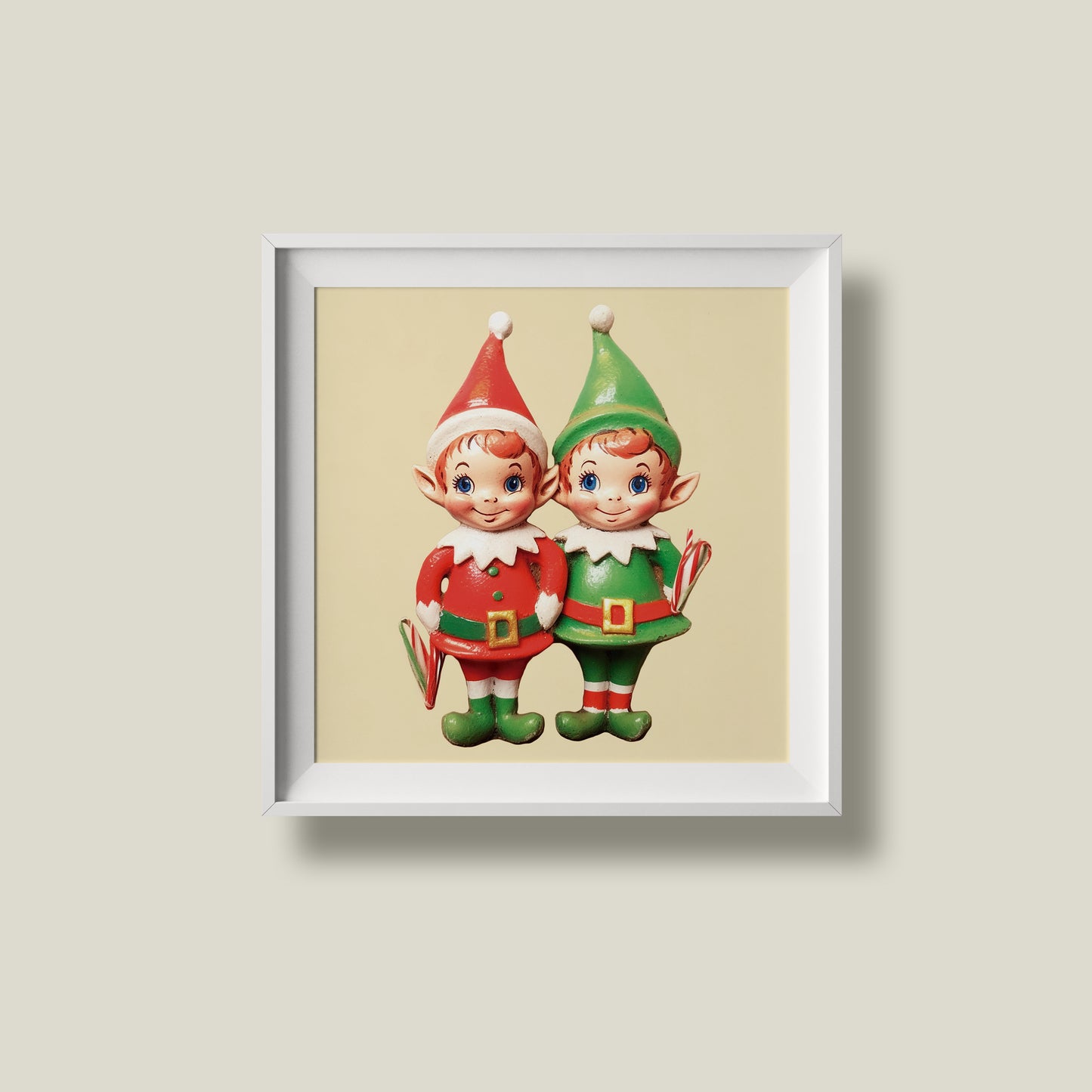 Print Xmas Elves Porcelain Vintage Illustration 36x36cm