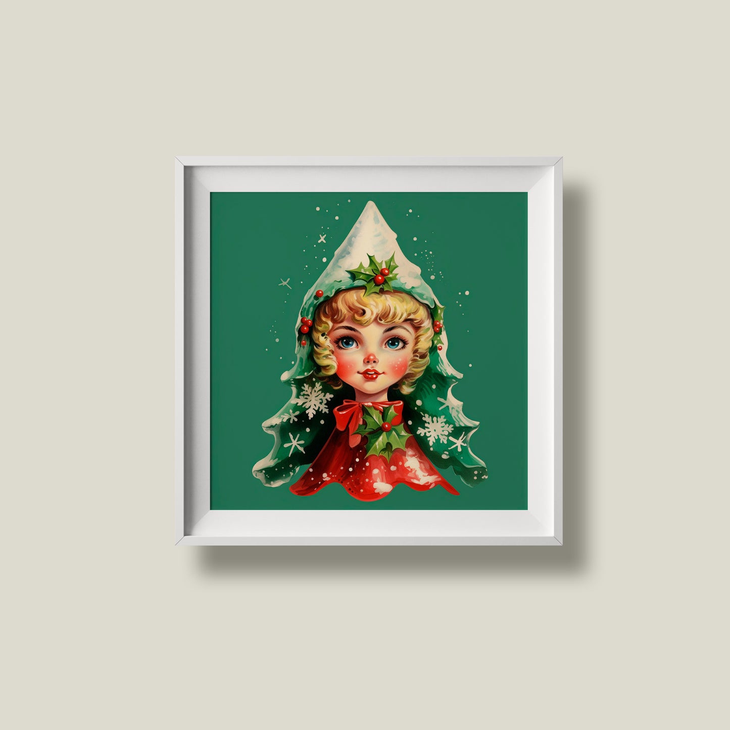 Print Xmas Female Elf Vintage Illustration 36x36cm