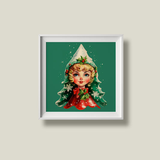 Print Xmas Female Elf Vintage Illustration 36x36cm
