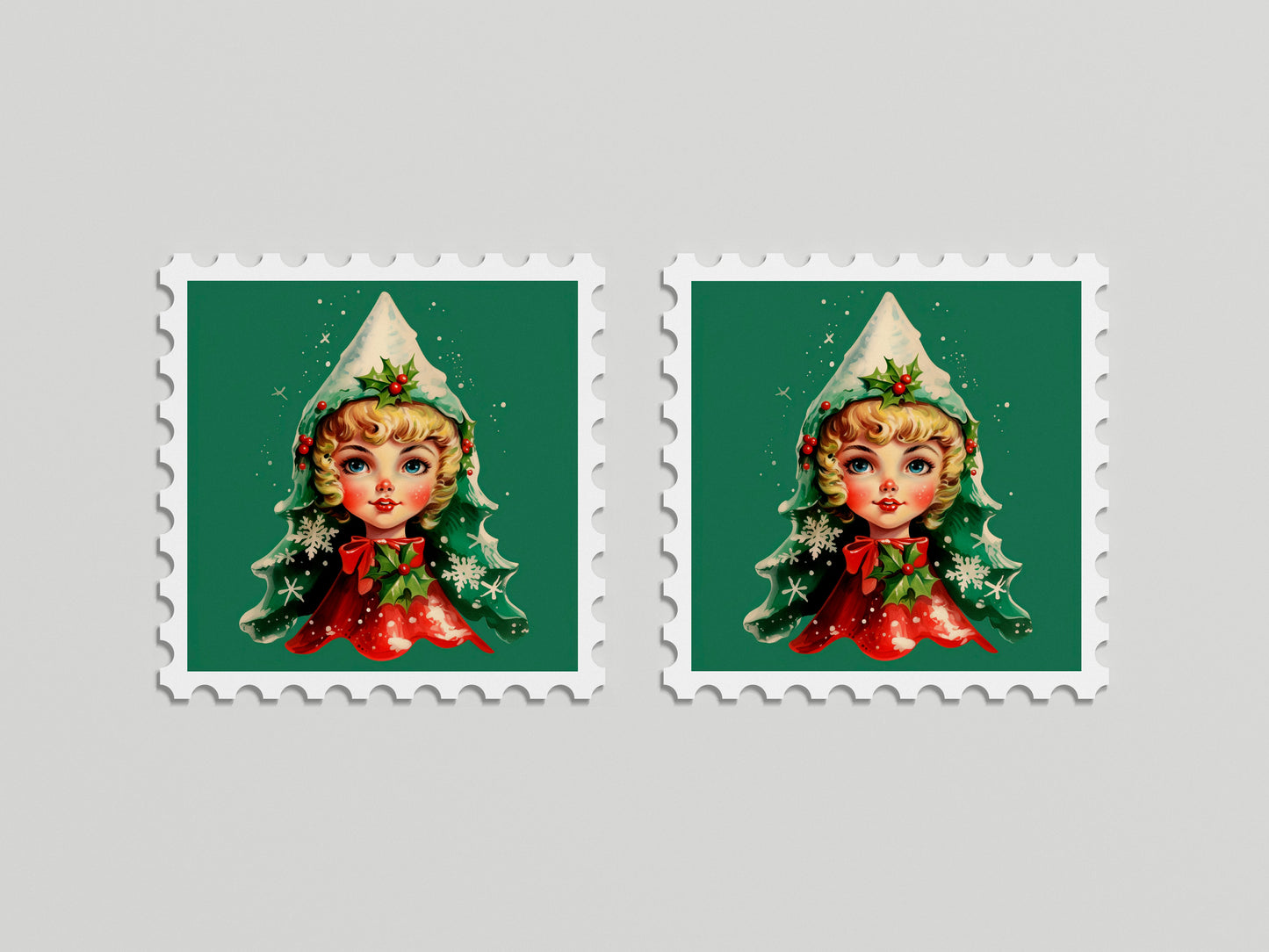Print Xmas Female Elf Vintage Illustration 36x36cm
