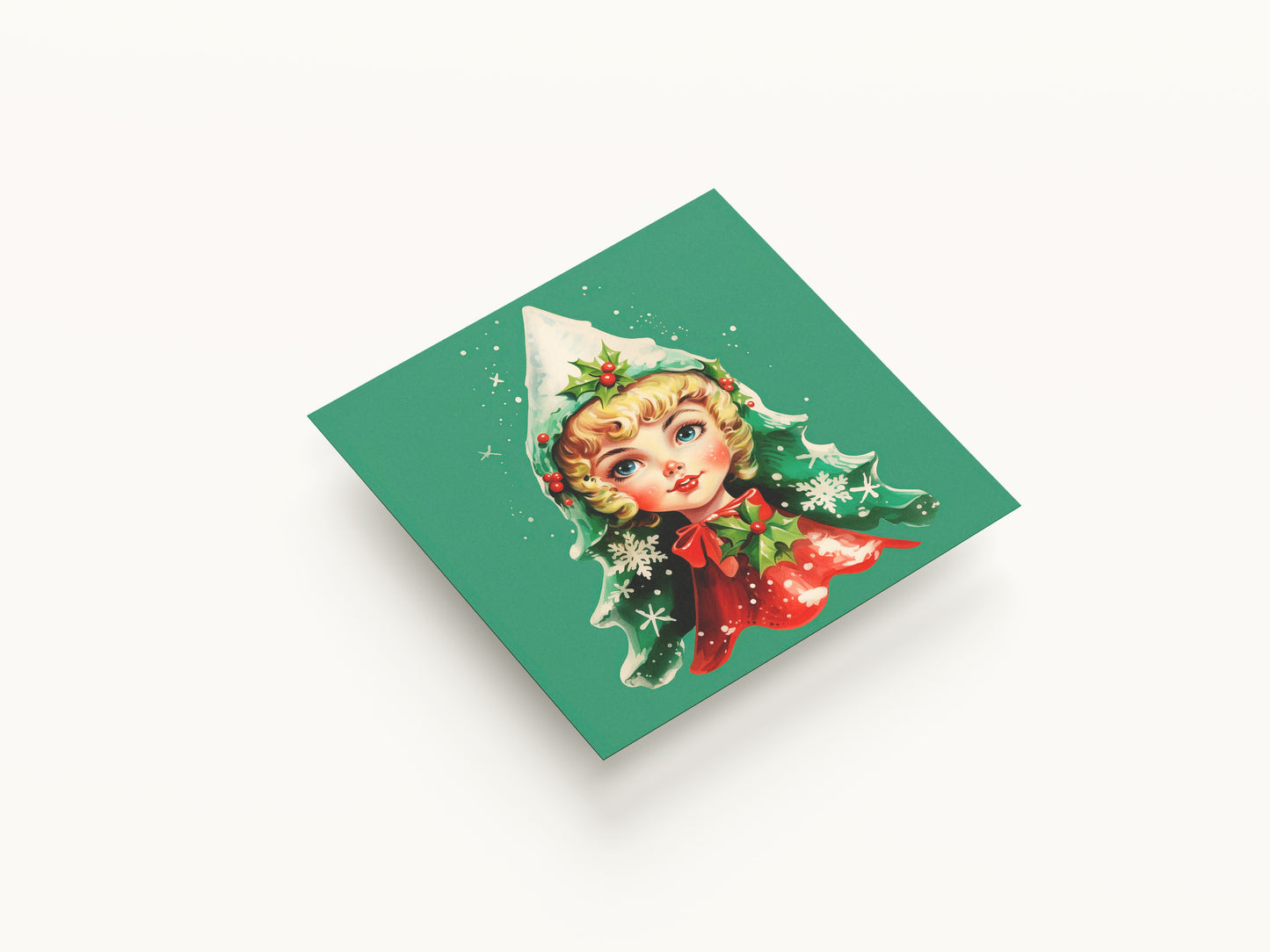 Print Xmas Female Elf Vintage Illustration 36x36cm