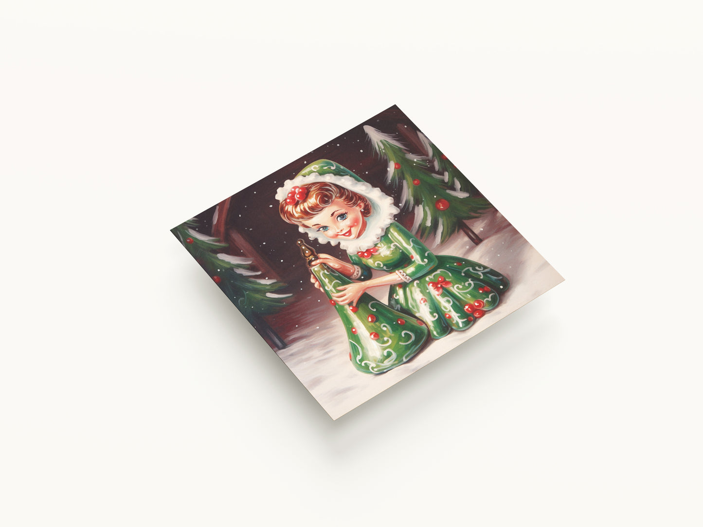 Print Xmas Female Elf Porcelain Vintage Illustration 36x36cm