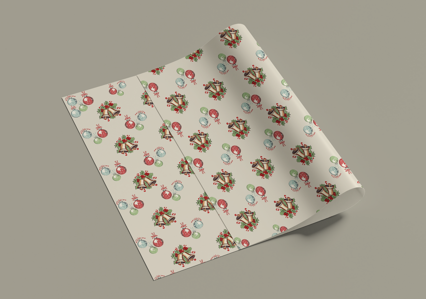 Print Xmas Festive Pattern Envelope Bells Beige Wrapping Paper 70x50cm