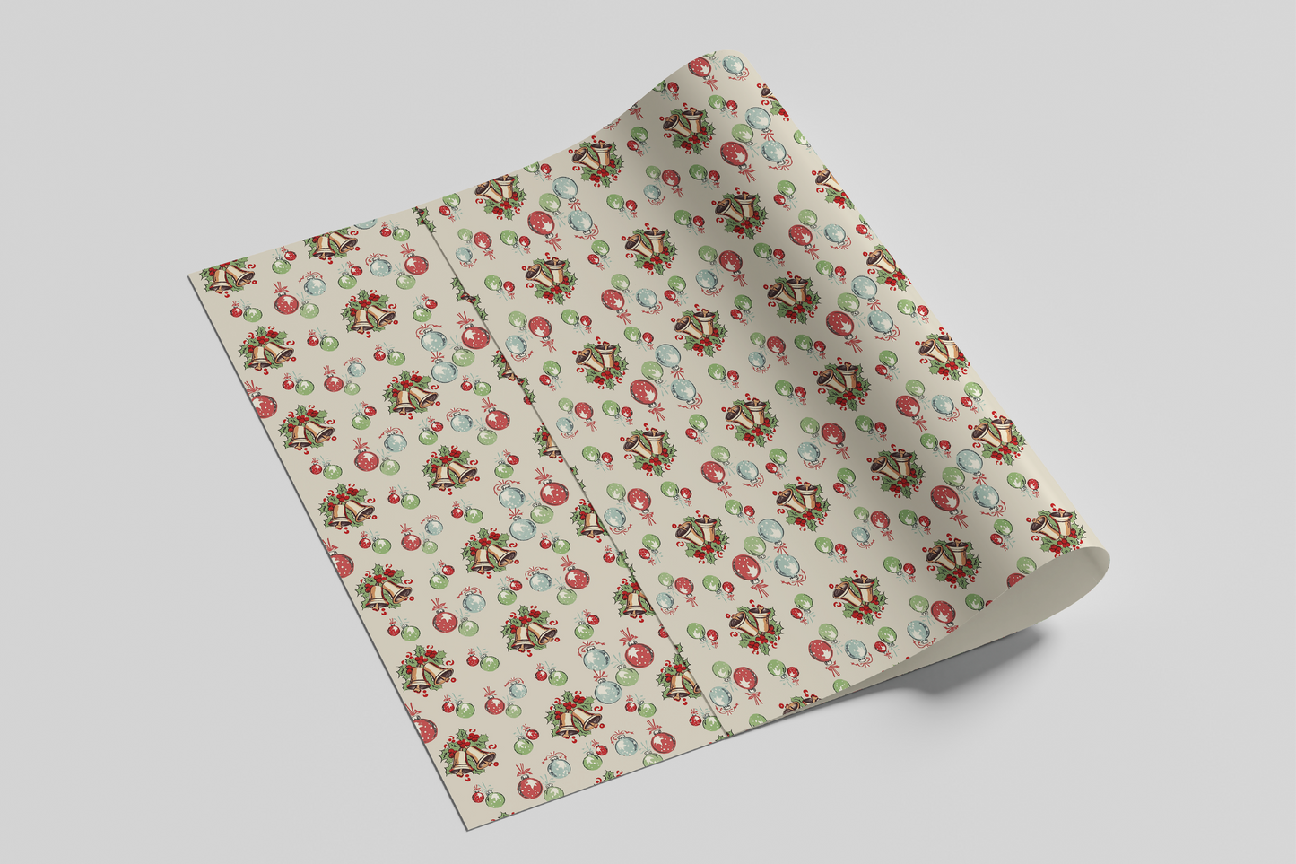 Print Xmas Festive Pattern Envelope Bells Ornaments Beige Wrapping Paper 70x50cm