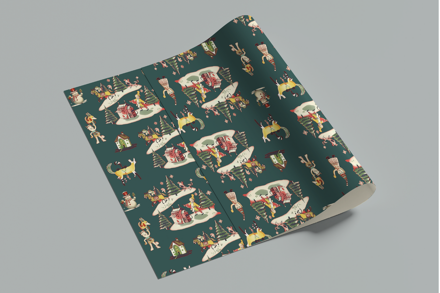 Print Xmas Festive Pattern Envelope Toys Green Wrapping Paper 70x50cm
