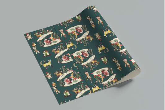 Print Xmas Festive Pattern Envelope Toys Green Wrapping Paper 70x50cm