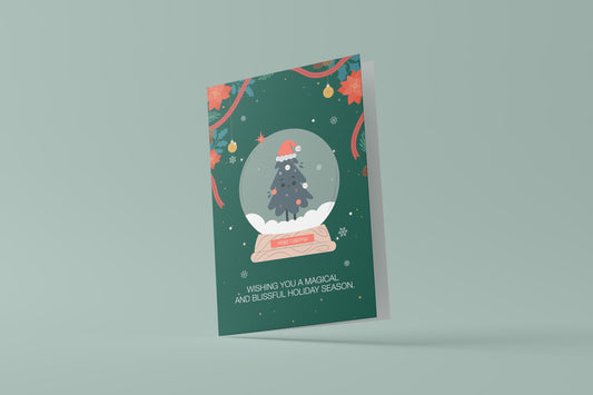 Print Xmas Festive Postcard Christmas Tree Cartoon Illustration 10x15cm