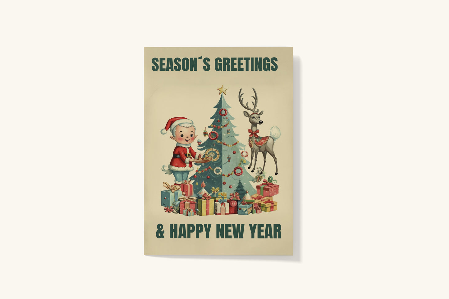 Print Xmas Festive Card Christmas Tree Elf Illustration 10x15cm