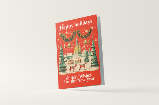 Print Xmas Festive Card Christmas Village Illustration 10x15cm