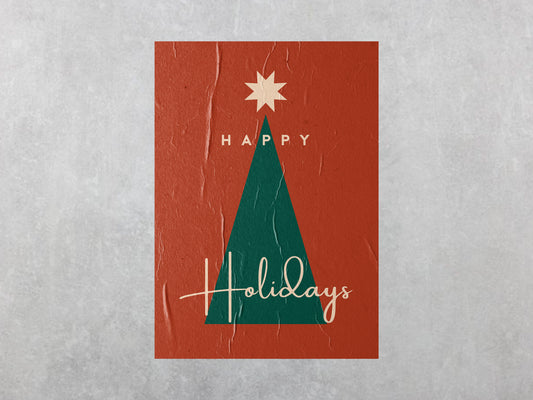 Print Xmas Happy Holidays Tree Illustration 60x90cm