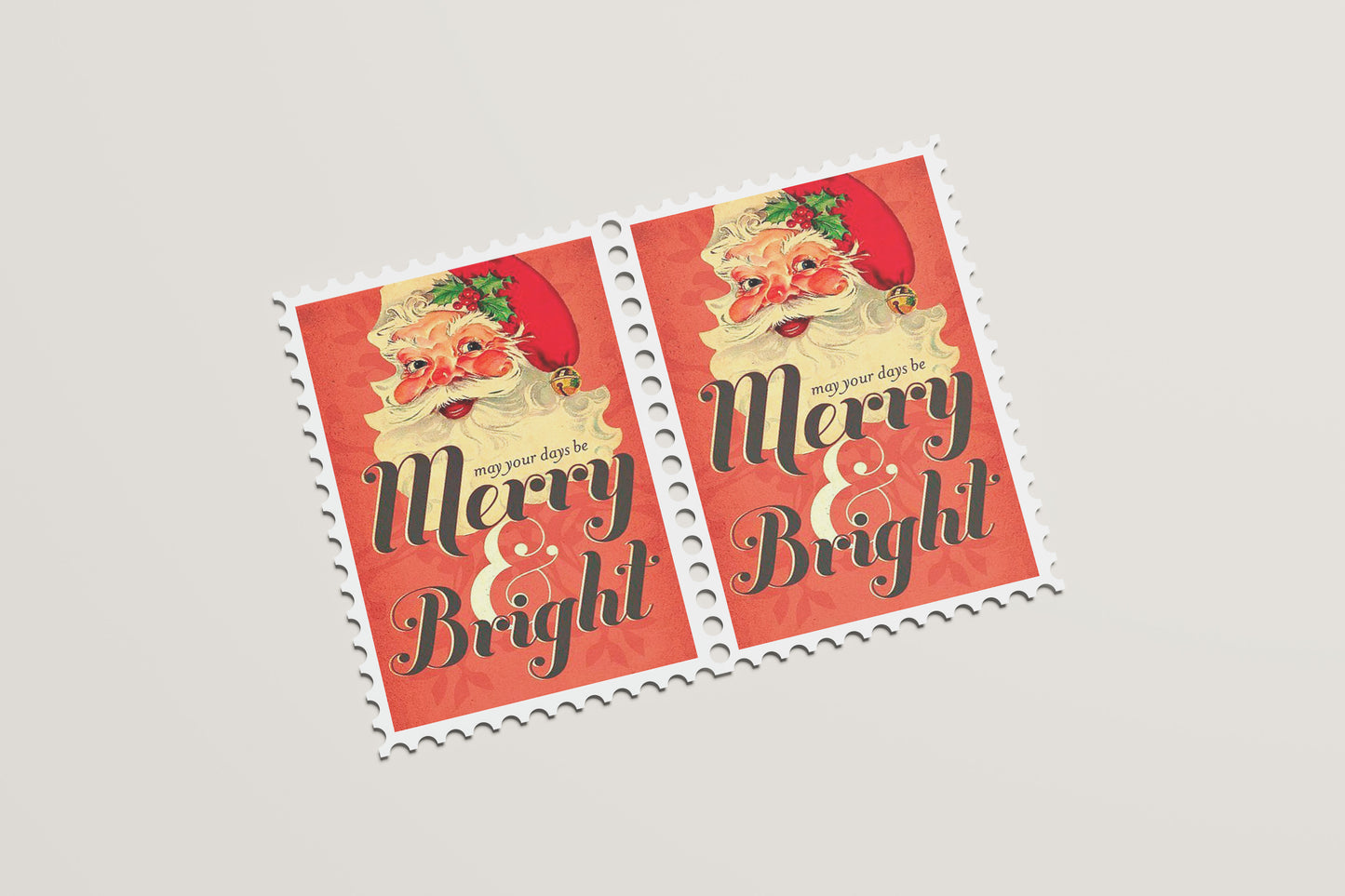 Print Xmas Merry & Bright Vintage Illustration 6x9cm