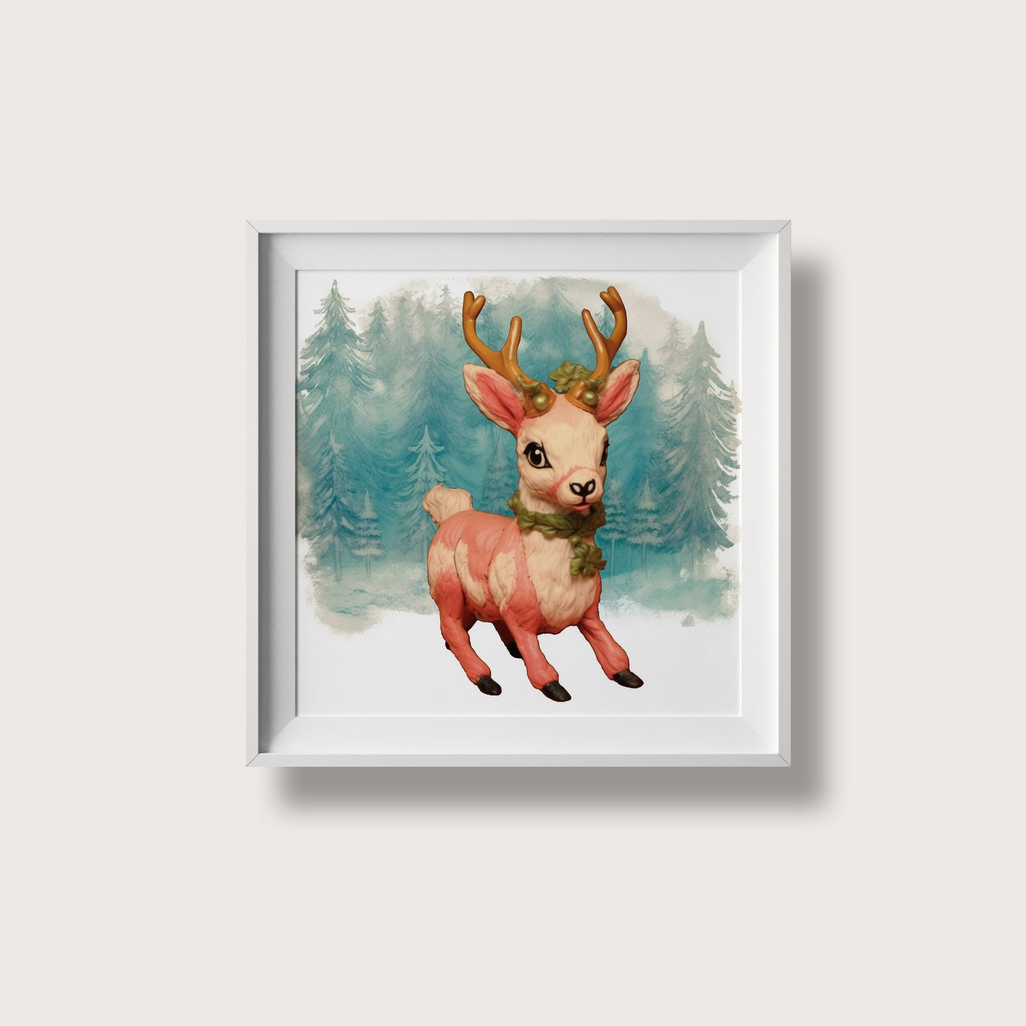 Print Xmas Reindeer Porcelain Vintage Illustration 36x36cm