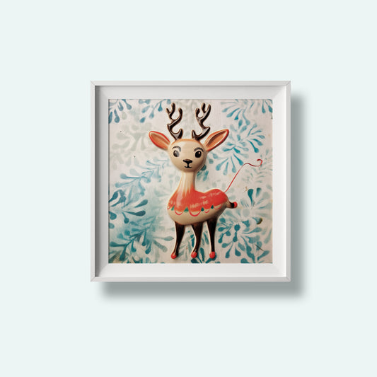 Print Xmas Reindeer Porcelain Ornament Vintage Illustration 36x36cm