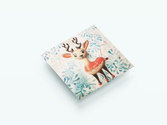 Print Xmas Reindeer Porcelain Ornament Vintage Illustration 36x36cm
