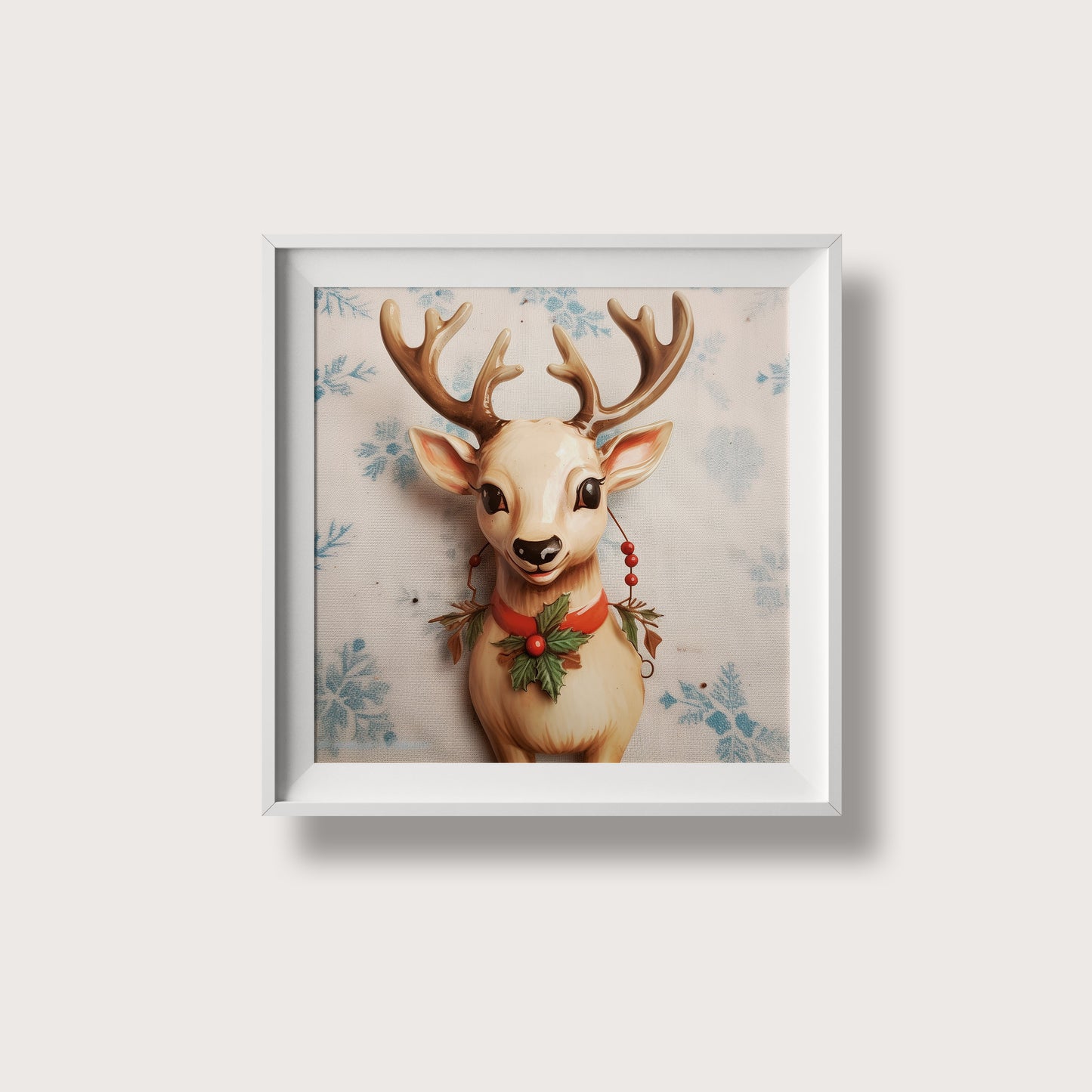 Print Xmas Reindeer Porcelain Portrait Vintage Illustration 36x36cm