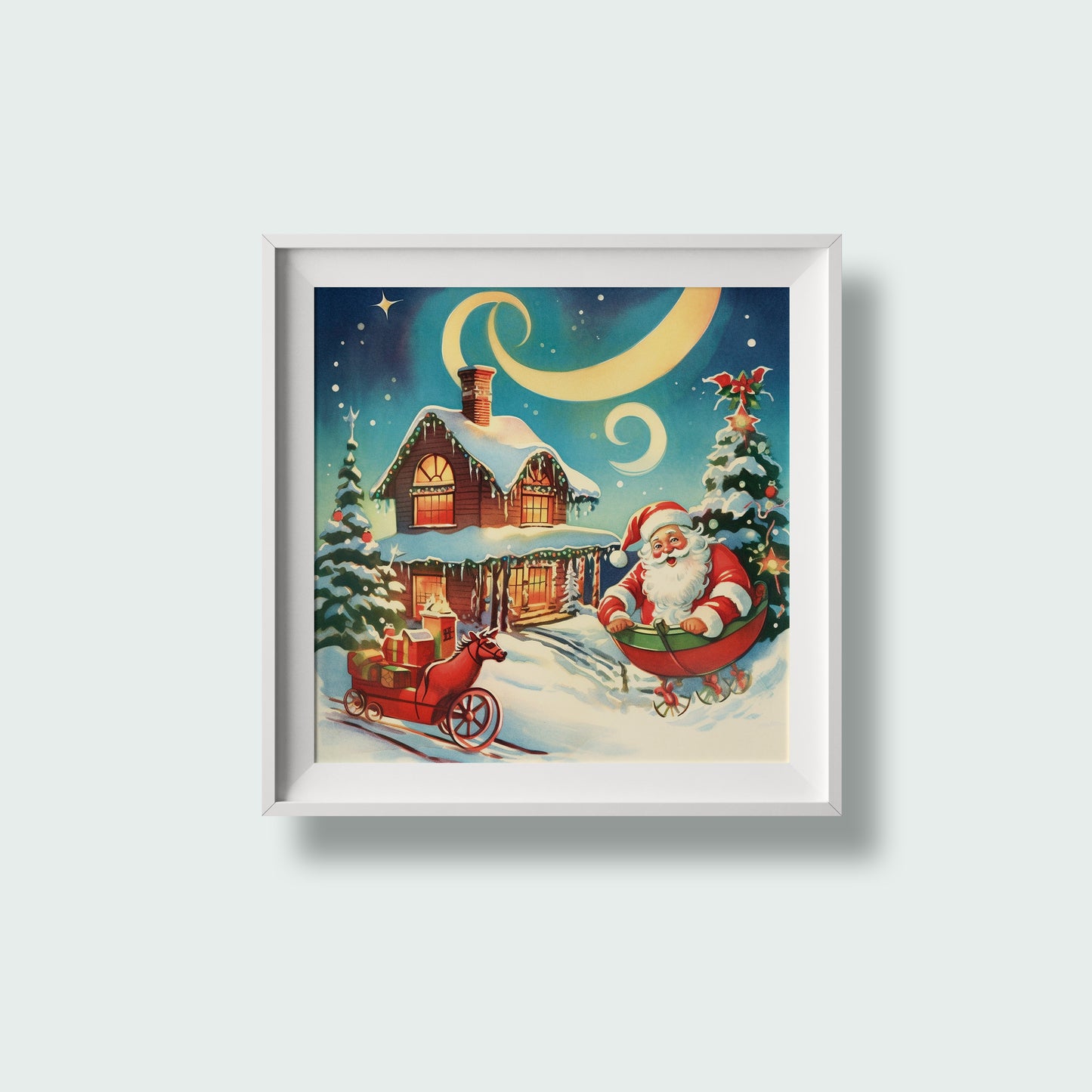 Print Xmas Santa Playing Vintage Illustration 36x36cm