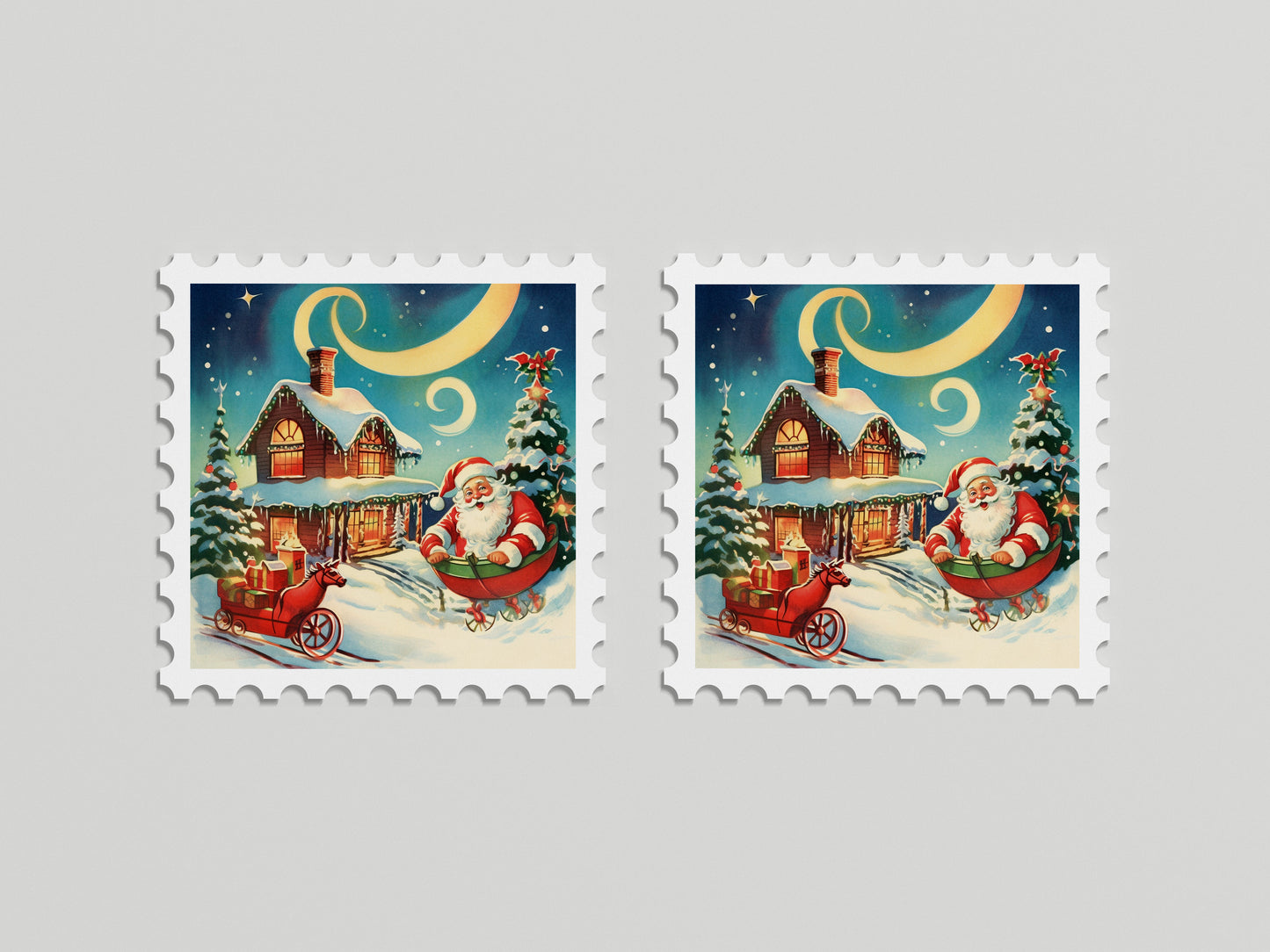 Print Xmas Santa Playing Vintage Illustration 36x36cm