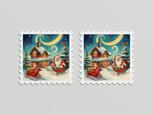 Print Xmas Santa Playing Vintage Illustration 36x36cm