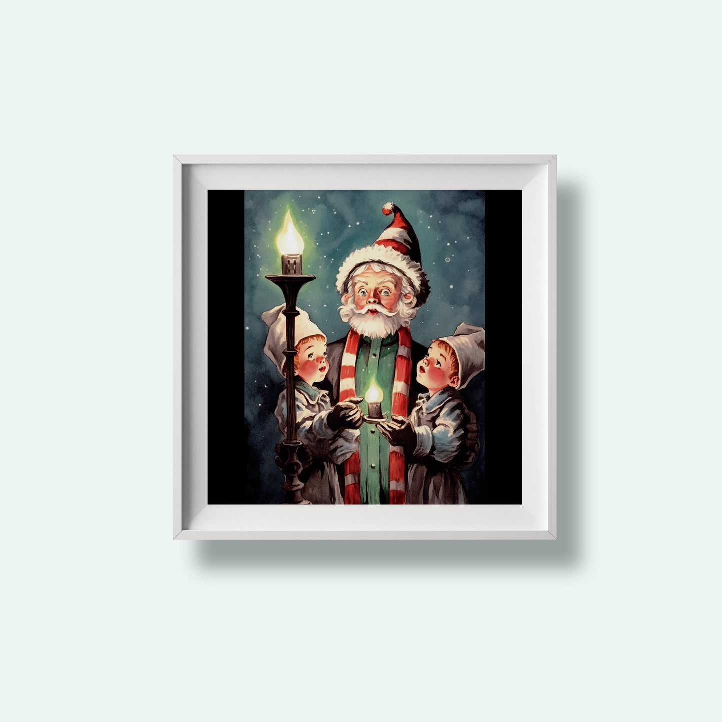 Print Xmas Santa Children Vintage Illustration 36x36cm