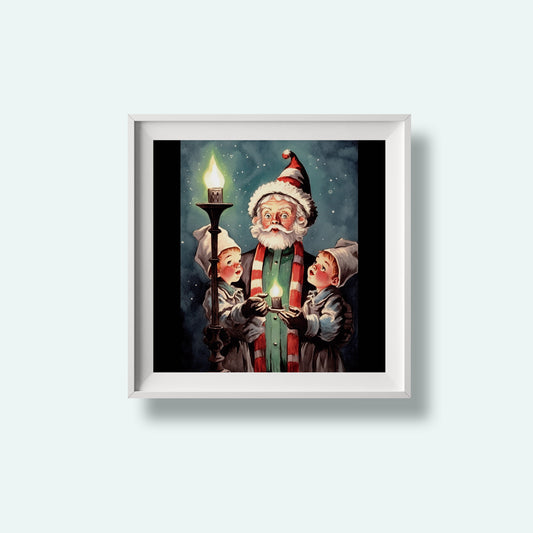 Print Xmas Santa Children Vintage Illustration 36x36cm