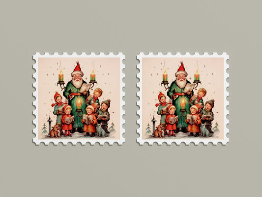 Print Xmas Santa Children Singing 2 Vintage Illustration 36x36cm