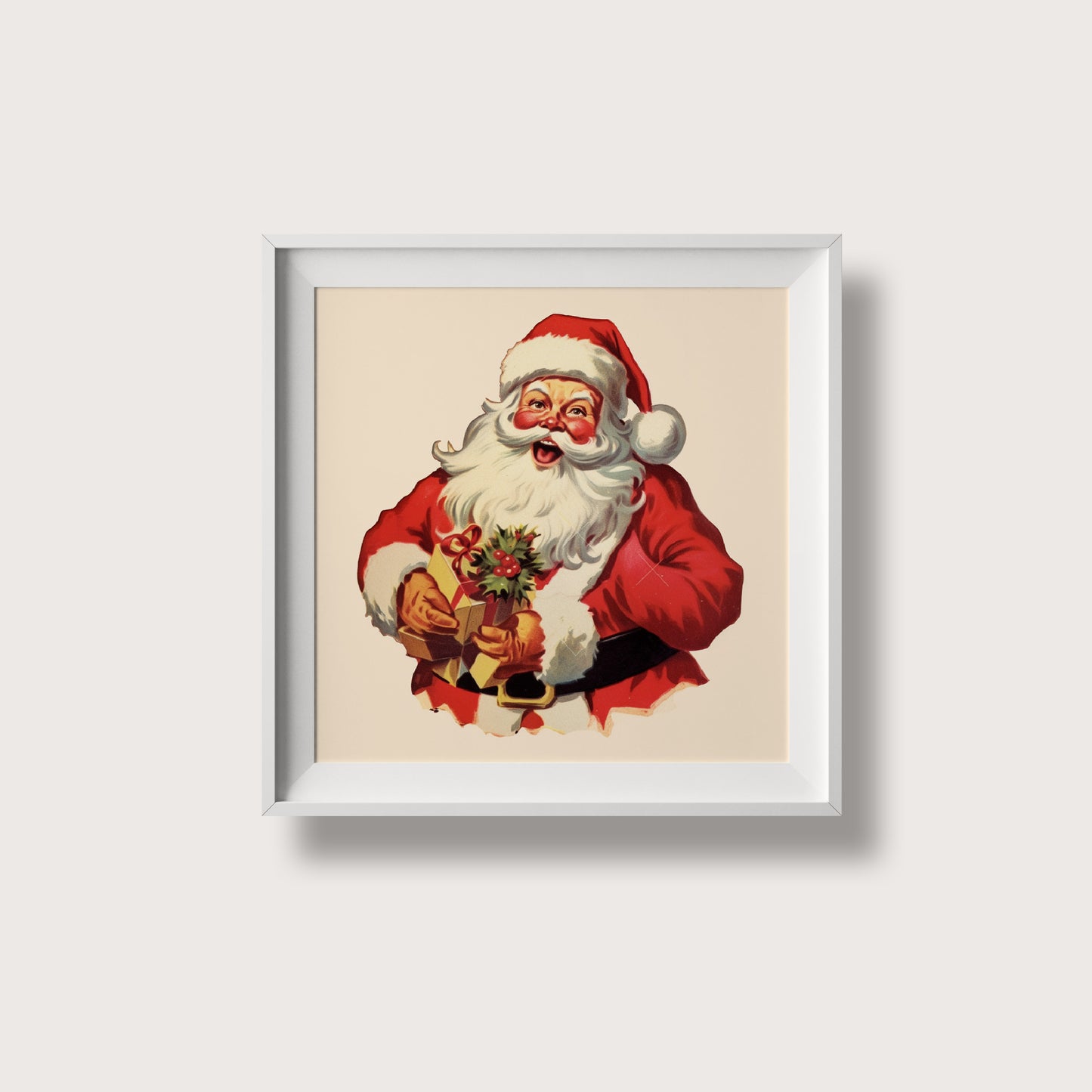 Print Xmas Santa Gift Box Vintage Illustration 9x9cm
