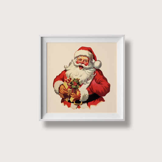 Print Xmas Santa Gift Box Vintage Illustration 9x9cm