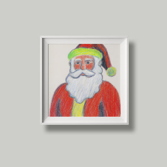 Print Xmas Santa Portrait Drawing Illustration 11x10cm