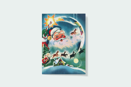 Print Xmas Santa & Reindeer Vintage Illustration 7x9cm