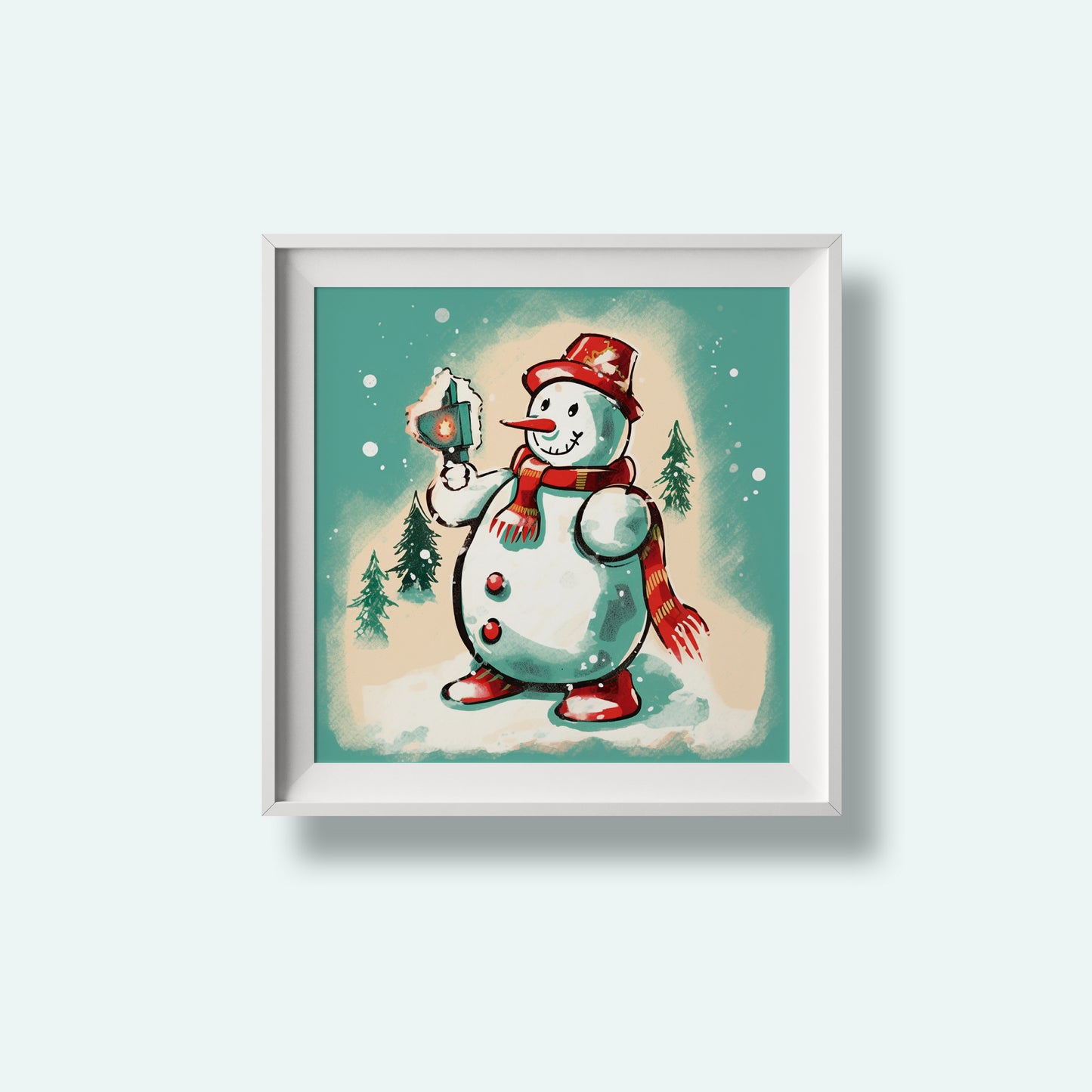 Print Xmas Snowman Green Illustration 36x36cm