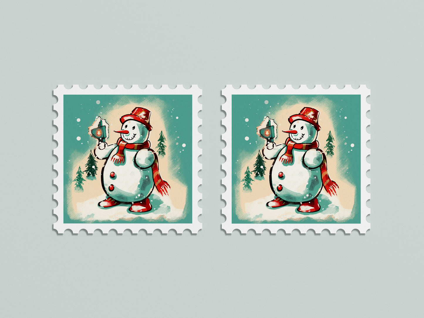 Print Xmas Snowman Green Illustration 36x36cm