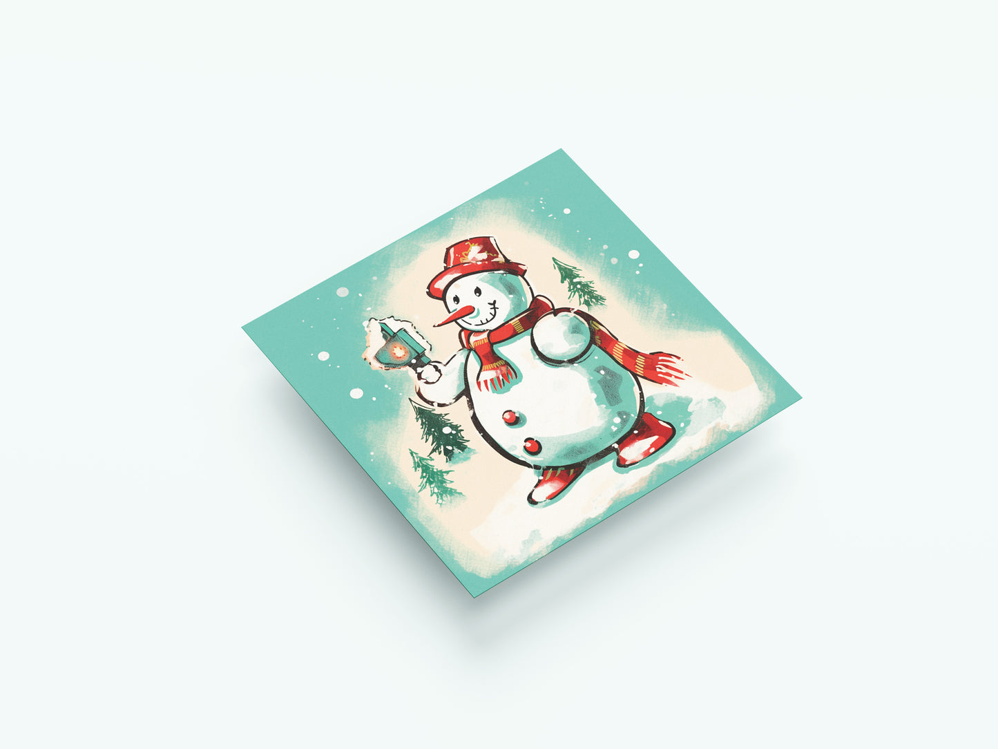 Print Xmas Snowman Green Illustration 36x36cm