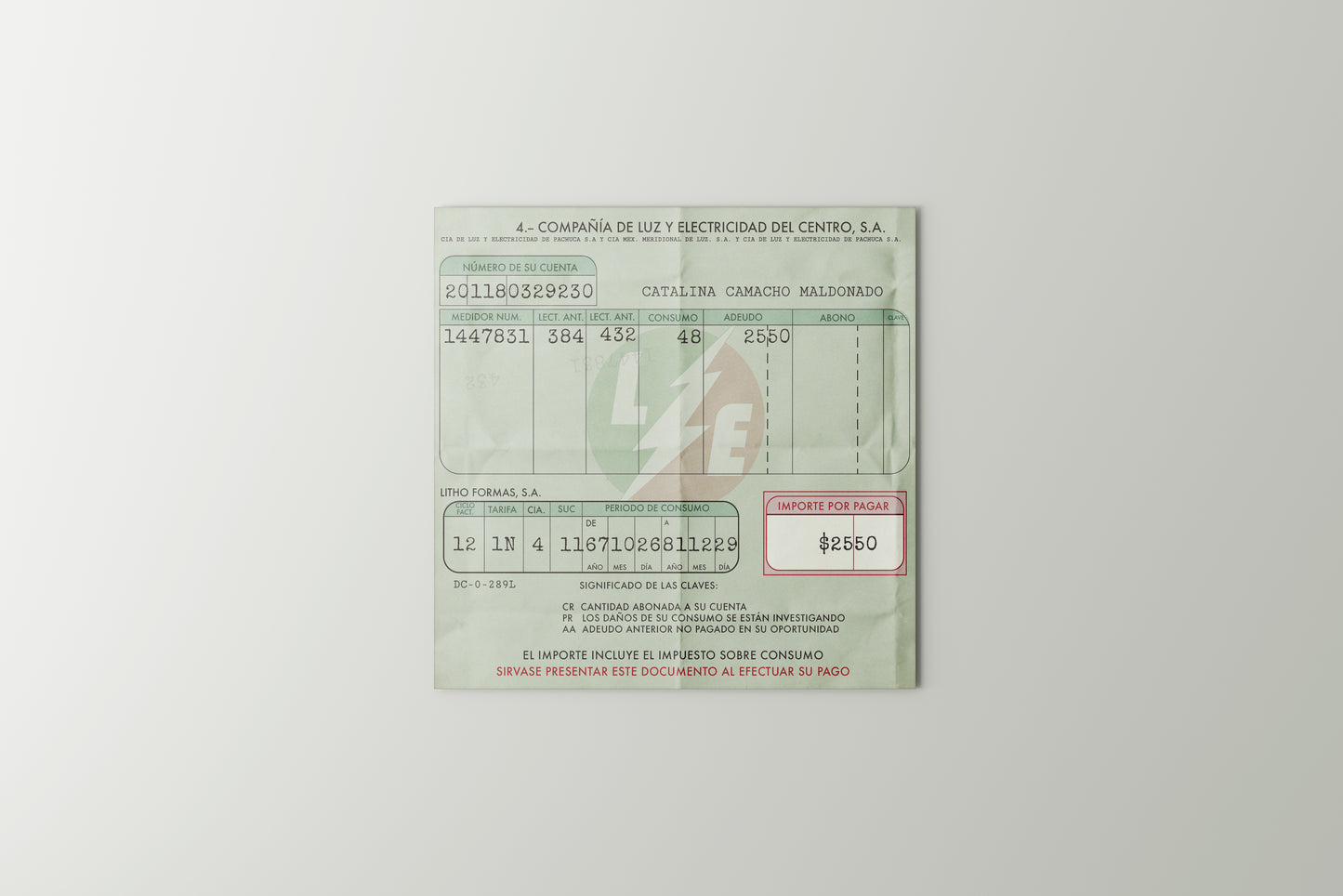 Prop Documents Comprobante Luz 13.5x13cm