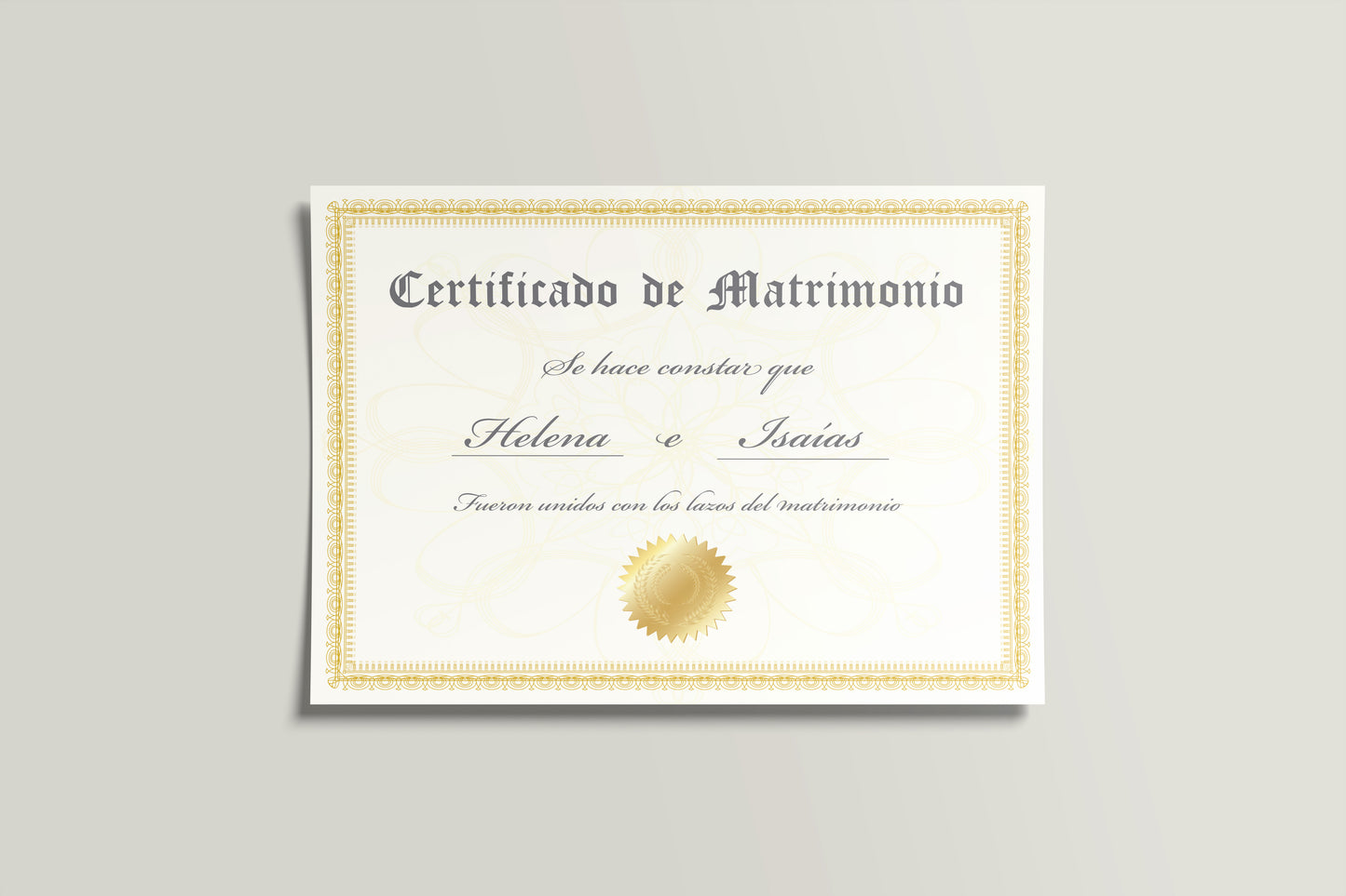 Prop Marriage Certificate Golden 27.9x21.5cm