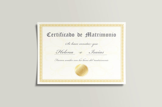 Prop Marriage Certificate Golden 27.9x21.5cm