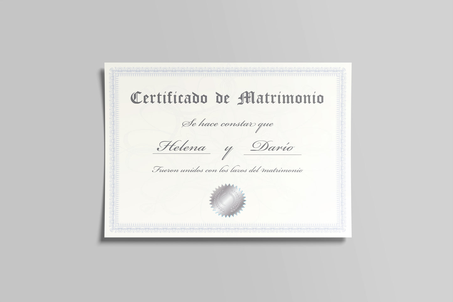 Prop Marriage Certificate Silver 27.9x21.5cm