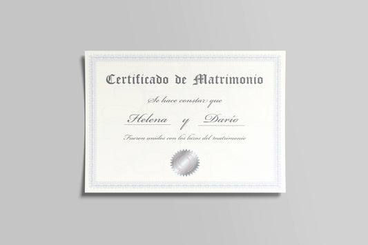 Prop Marriage Certificate Silver 27.9x21.5cm
