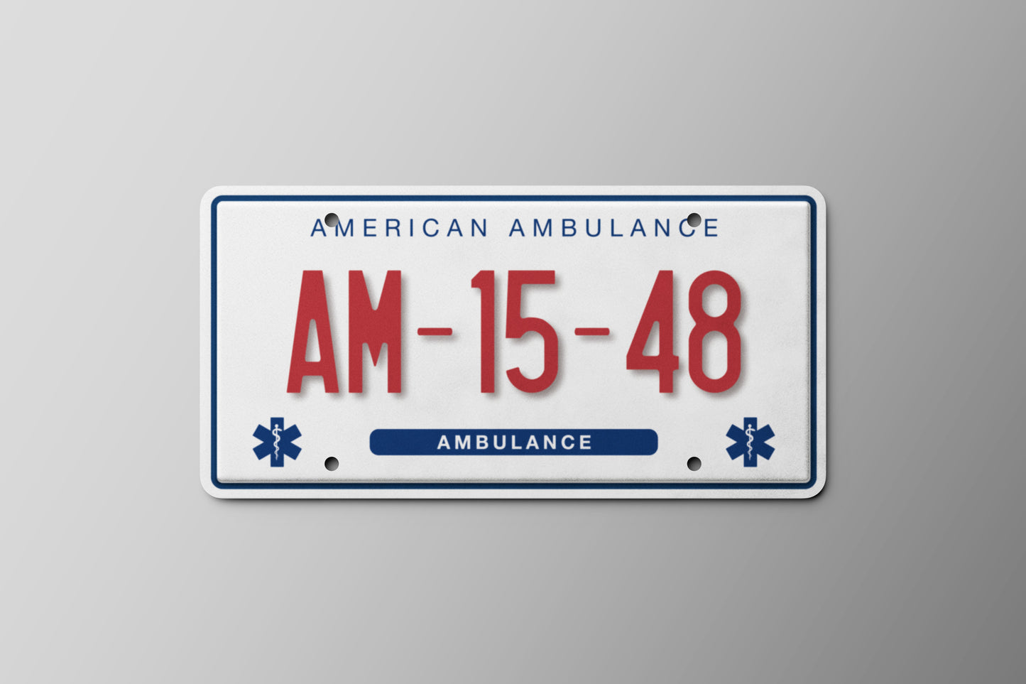 Prop License Plate Ambulance White Red 30x15cm