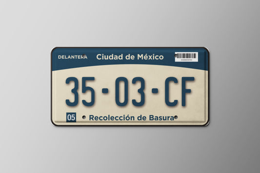 Prop License Plate Mexico City Garbage Truck 30x15cm